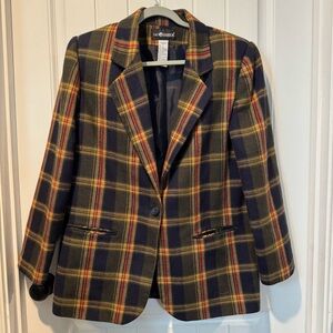 Vintage Sag Harbor Navy, Yellow, Green and Red Plaid Blazer with shoulder pads
